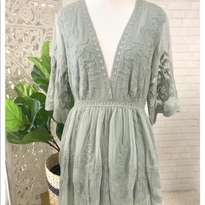 Wishlist Plunging Neckline Lace Dress Sage- Size S